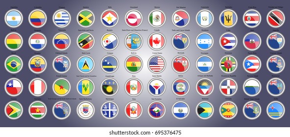 Set of icons. Flags of North, South and Central America. 3D illustration. Vector.   