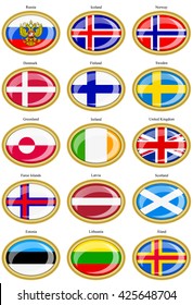 Set of icons. Flags of the Northern Europe.   