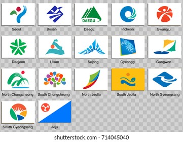 Set of icons. Flags of the regions of South Korea