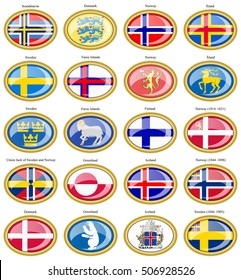 Set of icons. Flags of Scandinavian countries. 3D.   