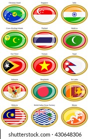 Set of icons. Flags of the Southern Asia.   