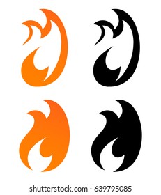 Set of Icons, Flames of Fire in Orange and Black Color. Vector Illustration of Logo with Creative Shape.