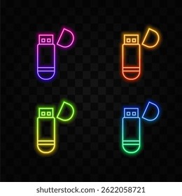 A set of icons of flash drive, flash disk, USB drive symbols, isolated. neon style.