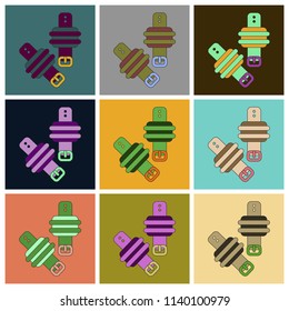 Set of Icons in flat design Athletic weights on legs
