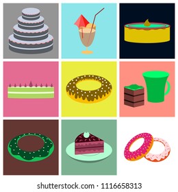 Set icons in flat design Cakes desserts