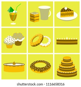 Set icons in flat design Cakes desserts