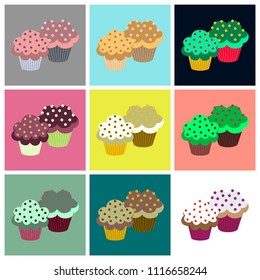 Set icons in flat design Cupcakes