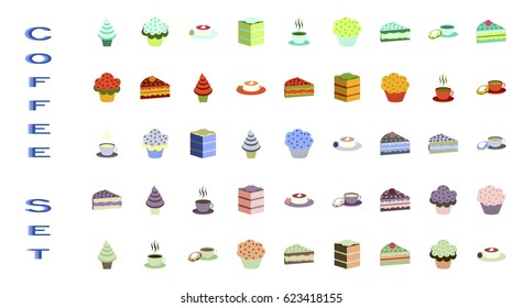 Set icons in flat design Desserts for coffee