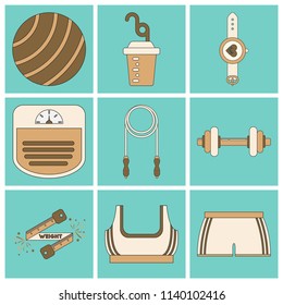 Set of Icons in flat design Fitness equipment