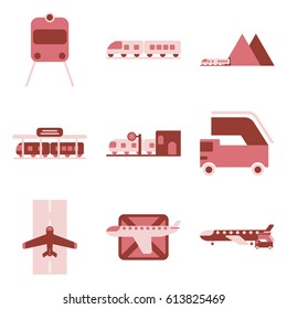 Set of icons in flat design Freight and passenger transportation