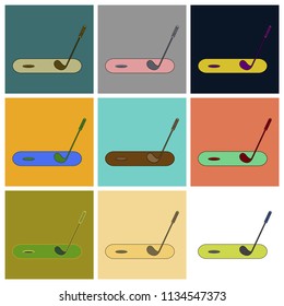 Set of Icons in flat design Golf stick and hole