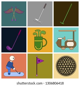 Set of Icons in flat design Golf equipments