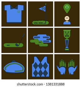 Set of Icons in flat design Golf equipments