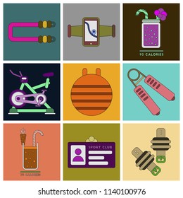 Set of Icons in flat design Gym equipment