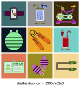 Set of Icons in flat design Gym equipment