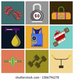 Set of Icons in flat design gym