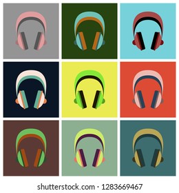 Set icons in flat design headphones