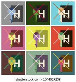 Set of icons in flat design Helicopter landing