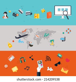 Set of icons. Flat Design. Mobile Phones, Tablet PC, Web and Apps vector icons.