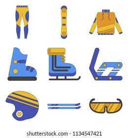 Set of Icons in flat design Ski equipment