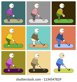 Set of Icons in flat design Stick figure golf