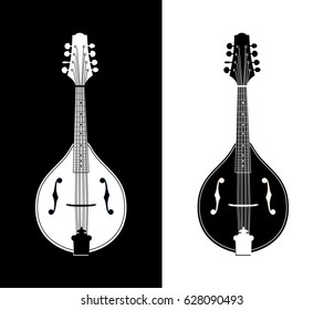 Set of Icons, Flat Detailed Vector Illustration of Mandolins - Western Folk String Musical Instrument.