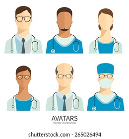 Set of icons in flat style. Doctors and medical staff.