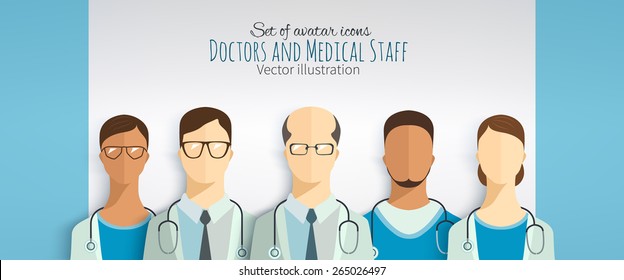 Set of icons in flat style. Doctors and medical staff.