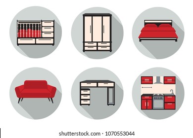 set of icons in a flat style on a theme furniture