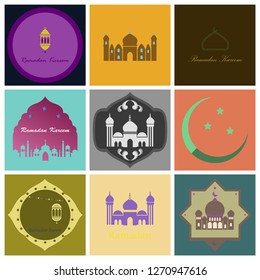 Set of icons in flat style Ramadan