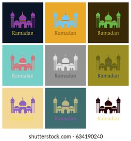 Set of icons in flat style Ramadan mosque