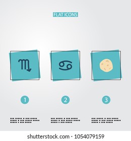 Set of  icons flat style symbols with cancer, scorpion, asteroid and other icons for your web mobile app logo design.