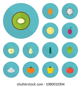 Set of  icons flat style symbols with apple, pumpkin, pear and other icons for your web mobile app logo design.