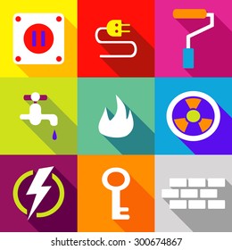 Set icons flat style vector image tools