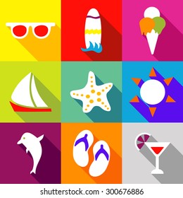 Set icons flat style vector image summer