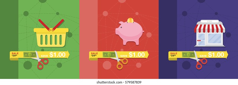 Set icons in flat style. Vector illustrations on the theme of shopping.