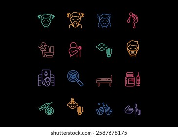 Set of icons for Flu. Editable stroke. Vector illustration