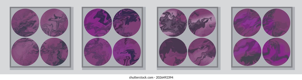 Set of icons - fluid art. Social media icons. Each circle is a separate object. Bright pictures with paints in the style of fluid art. Vector fluid art.