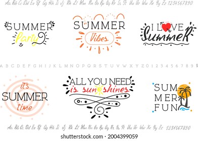 A set of icons and fonts on the theme of summer and vacation.