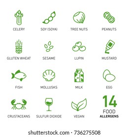 Set of icons of food allergens