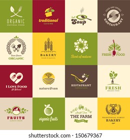 Set of icons for food and drink, restaurants and organic products