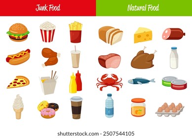 Set of icons with food and drinks for restaurant or commercial. Fast food icons. Food and Drinks icons. Vector