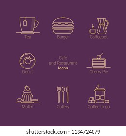 Set of icons with food and drinks for restaurants and cafes.