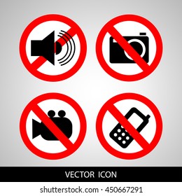 Set of icons forbidding. Do not call, do not take pictures, do not make noise.