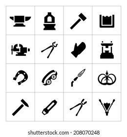 Set icons of forge isolated on white. Vector illustration