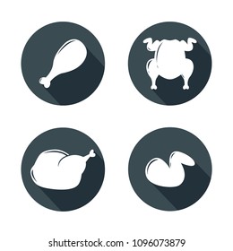Set of icons in the form of dark circles with fried chicken inside