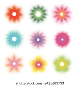 Set of icons in the form of flowers. Blurred silhouettes of flowers. Gradient colors. Sign design. Blurred effect. Vector.