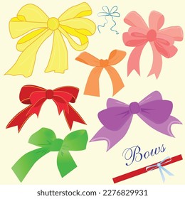 A set of icons in the form of thin lines with a ribbon bow. A collection of simple contoured flat bows. A symbol of fashion time in a linear style. Isolated on white vector illustration