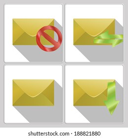 Set of icons of the four envelopes. Use the buttons for web design.