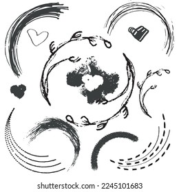 Conjunto de iconos y marcos: rama vegetal, apoplejía y corazón. Gráficos vectoriales